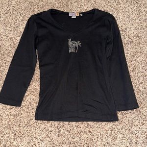 St Barth French West Indies Black Half Sleeve Bedazzled Top - Kids Large (L)
